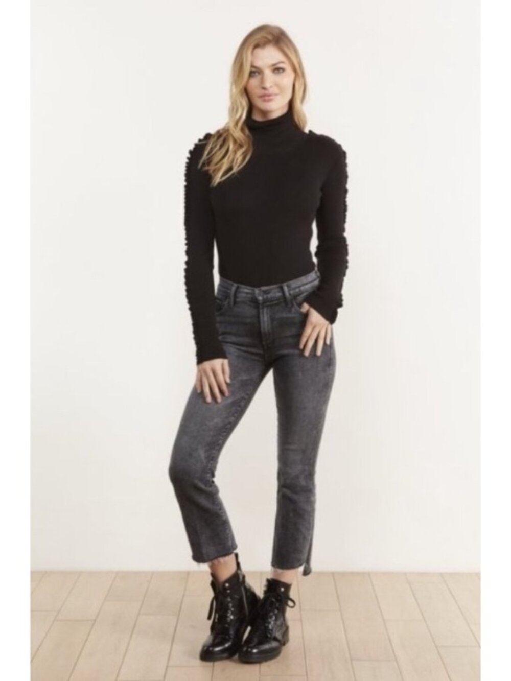 NEW Mother the Insider Crop Step Fray Jeans Train Stops 28 Black Stretch Casual